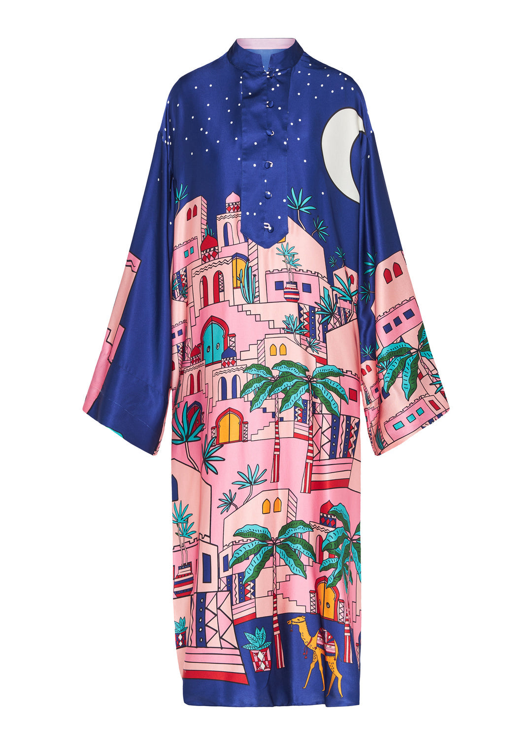 Mackenzie | Unique Satin Print Kaftan Midi Dress