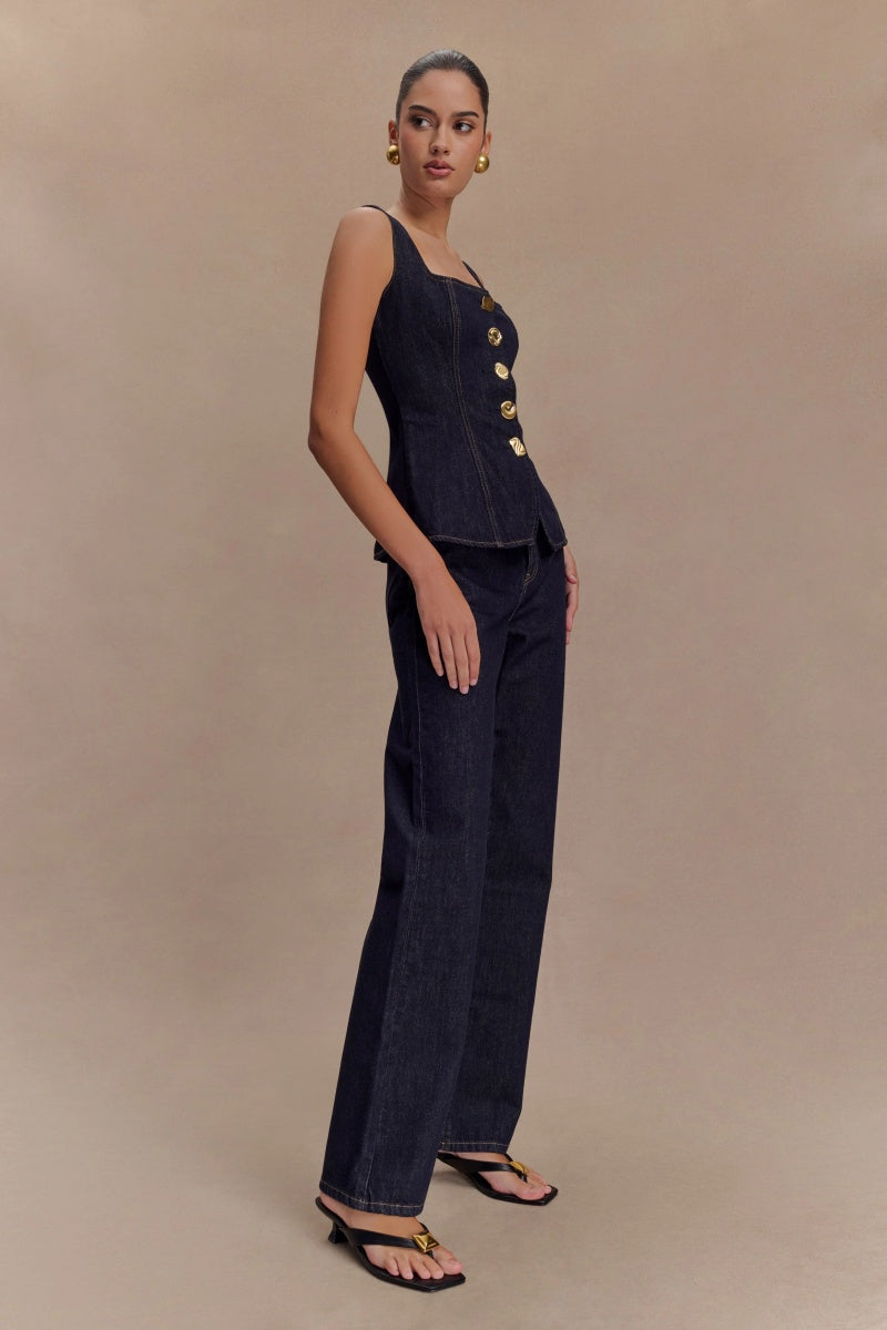 Lena | Gold Button Denim Set