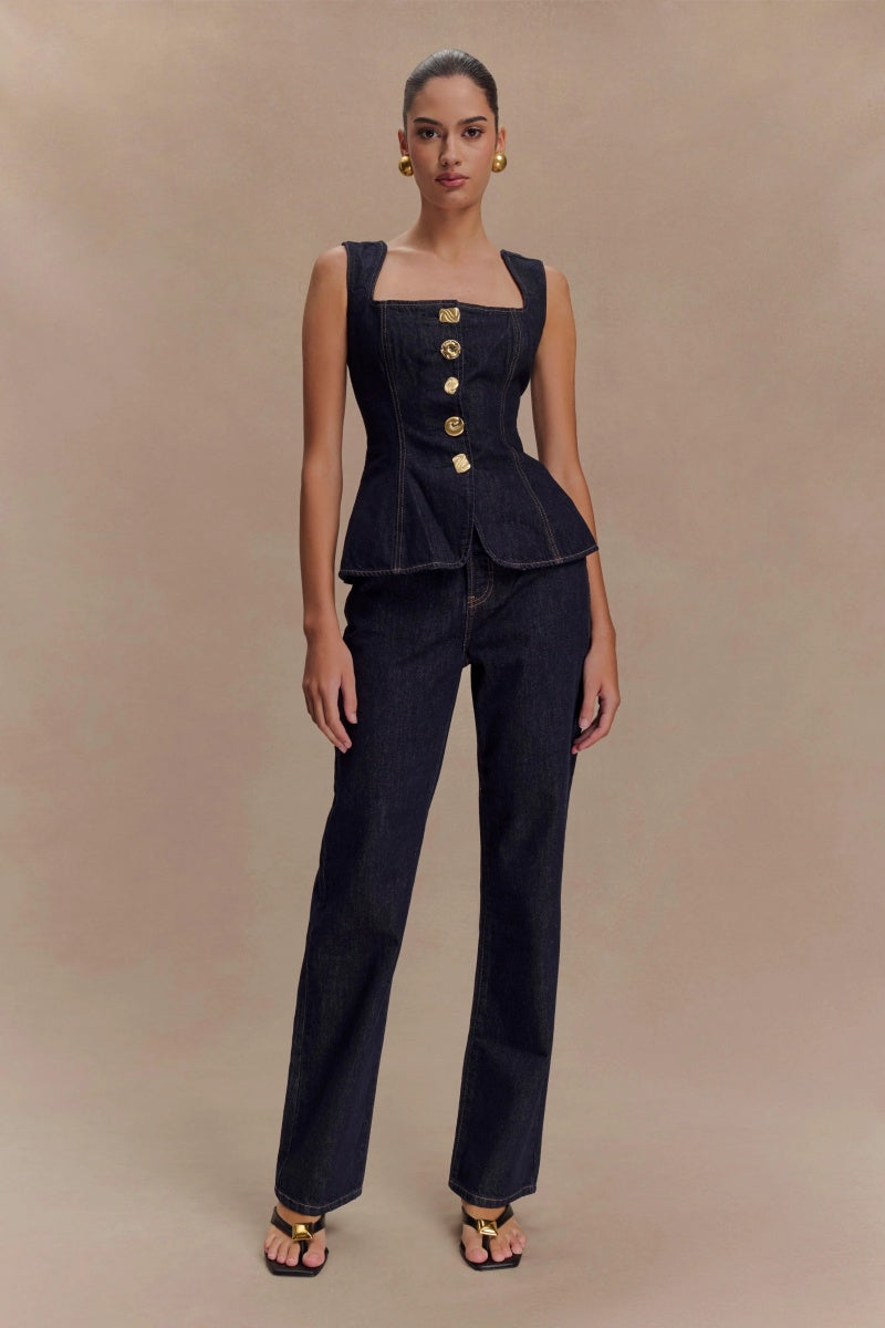 Lena | Gold Button Denim Set
