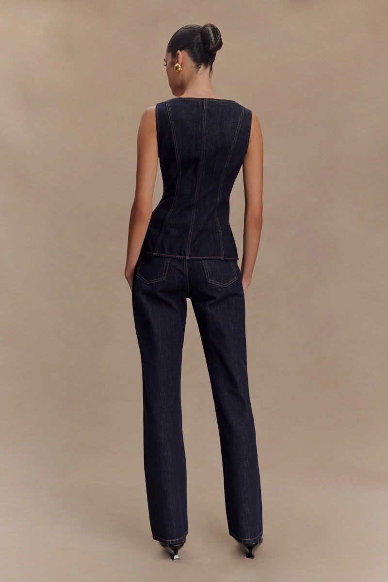 Lena | Gold Button Denim Set