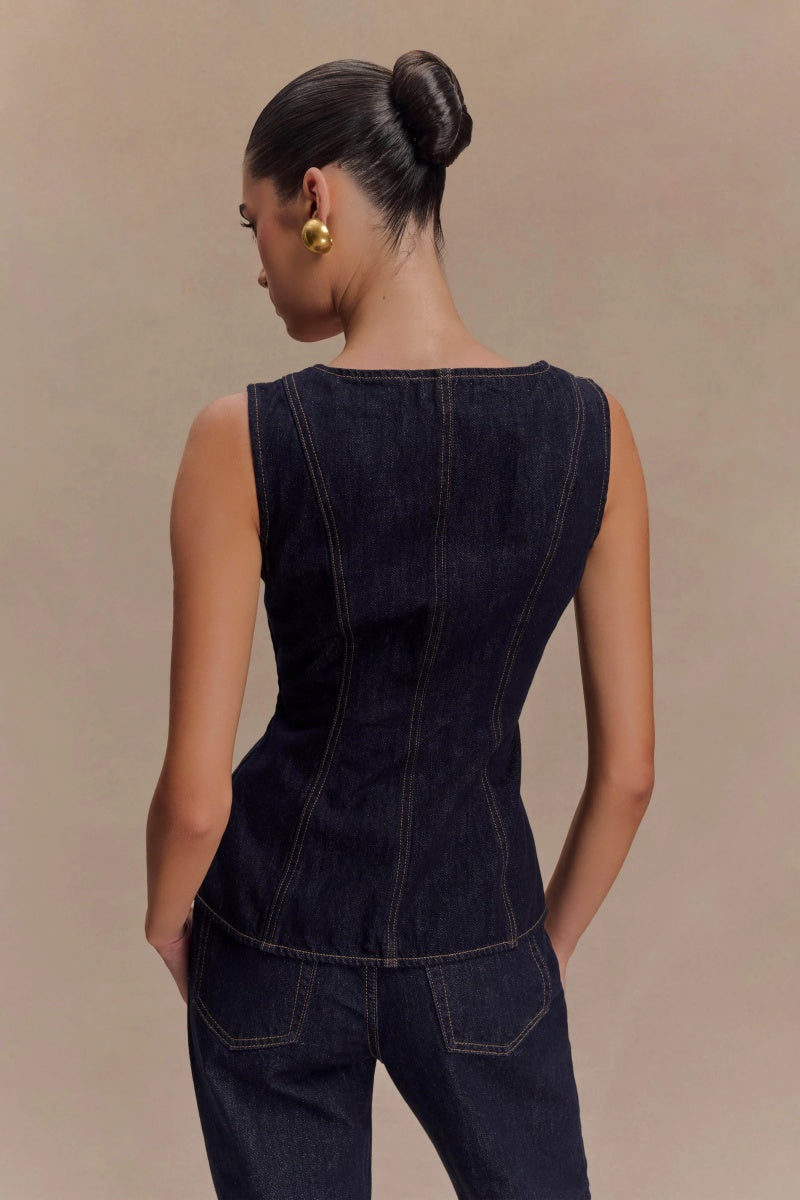 Lena | Gold Button Denim Set
